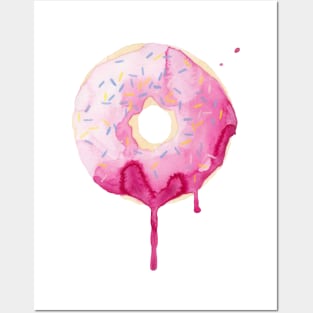 Cute Big Pink Donut Flowing watercolor design art Posters and Art